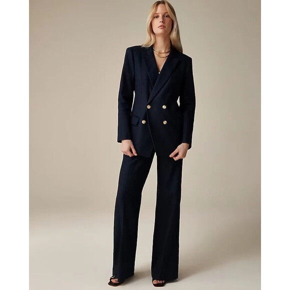 J.Crew 12 Greta Blazer Traveler Linen Blend Navy Blue Oversized Stretch Gold NWT - Picture 1 of 16